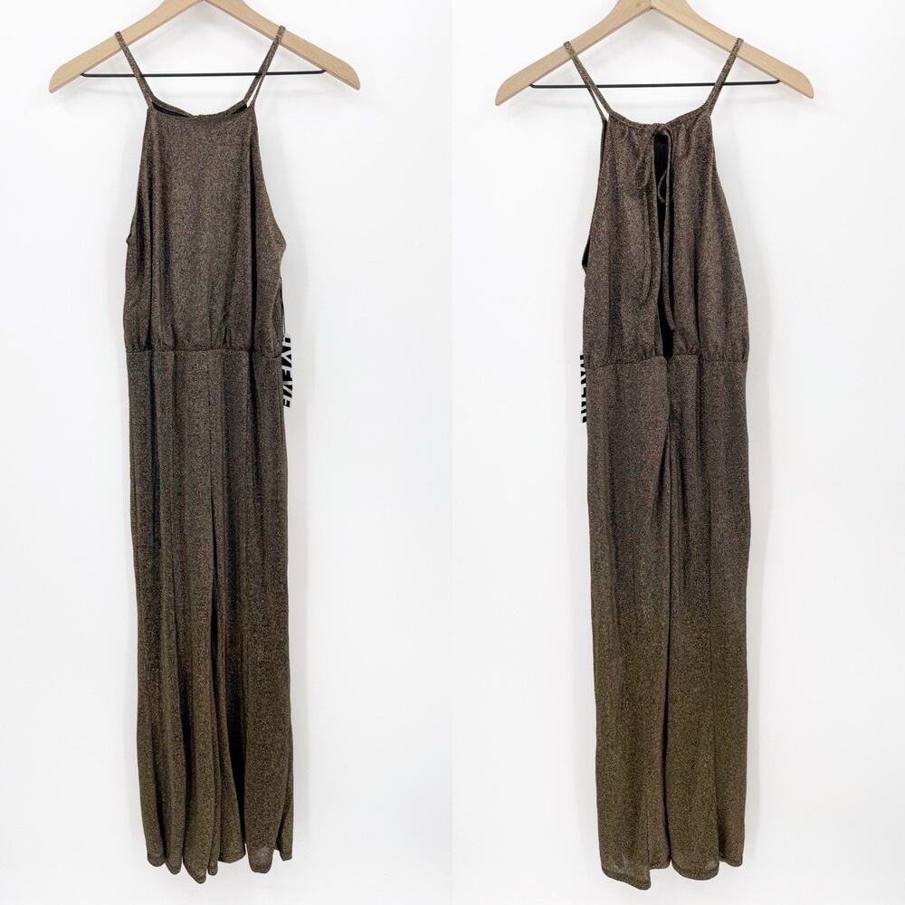 Hyfve Halter Jumpsuit S Womens‎ Metallic Gold Wide Leg Disco Night Out Holiday